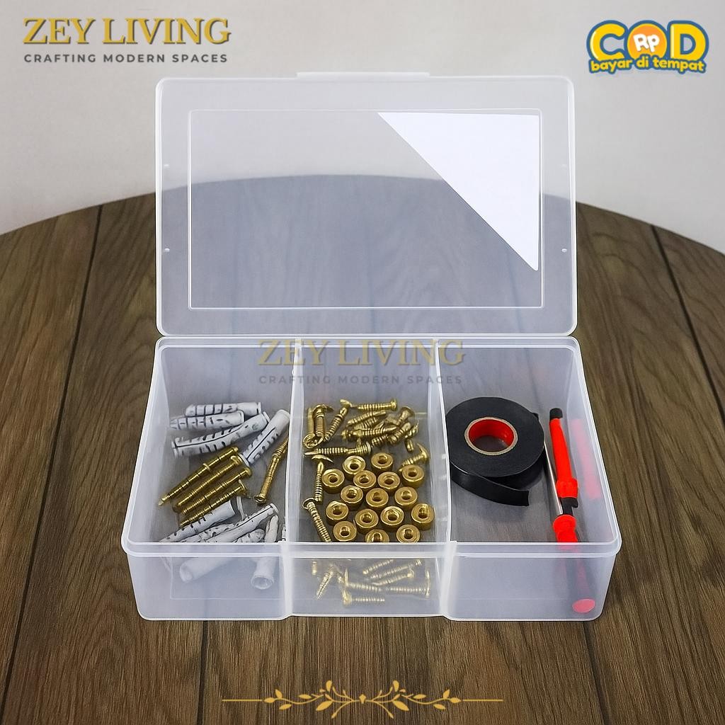 〖ZEY〗 Kotak Perkakas 3 Sekat Transparan Green Leaf 1420 Reiko Storage Box – Tempat Penyimpanan Maske