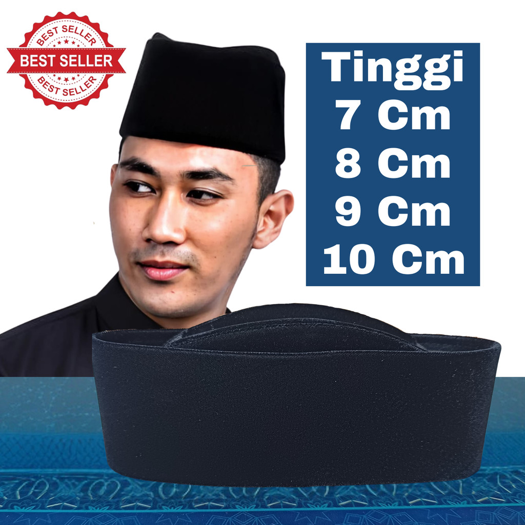 Peci susun songkok Susun Hitam kopiah susun Hitam,kopyah susun Tinggi 7cm,8cm,9cm,10cm
