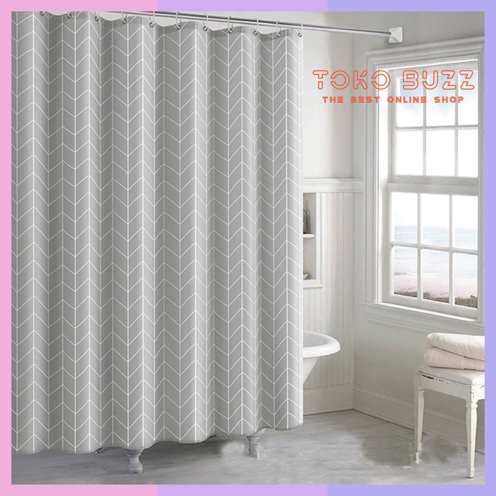 Tirai Shower Kamar Mandi Anti Air Tebal  PEVA 180cm TIANG TIRAI KAMAR MANDI Premium Murah