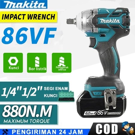 86V/880NM Impact Wrench Cordless Impact Makita Original Torsi Besar Impact Baterai Mesin Bor Baterai