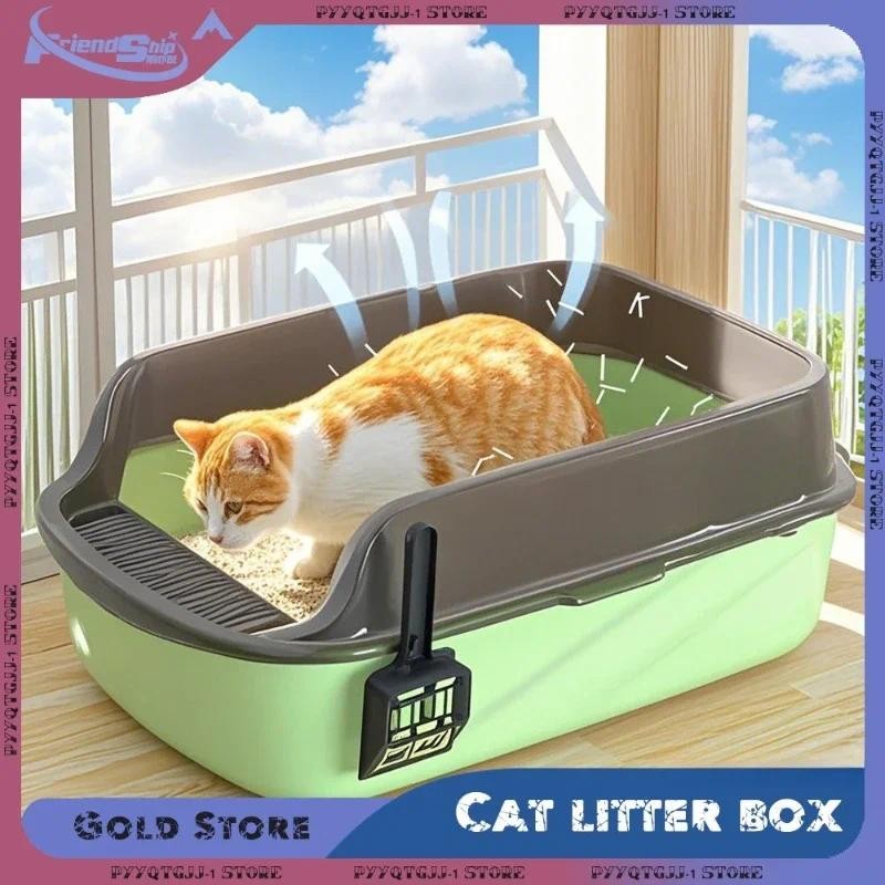 Cat Litter Box High Side Thicken Semi Enclosed Splashproof with Removable Scoop Large Capacity Easy 