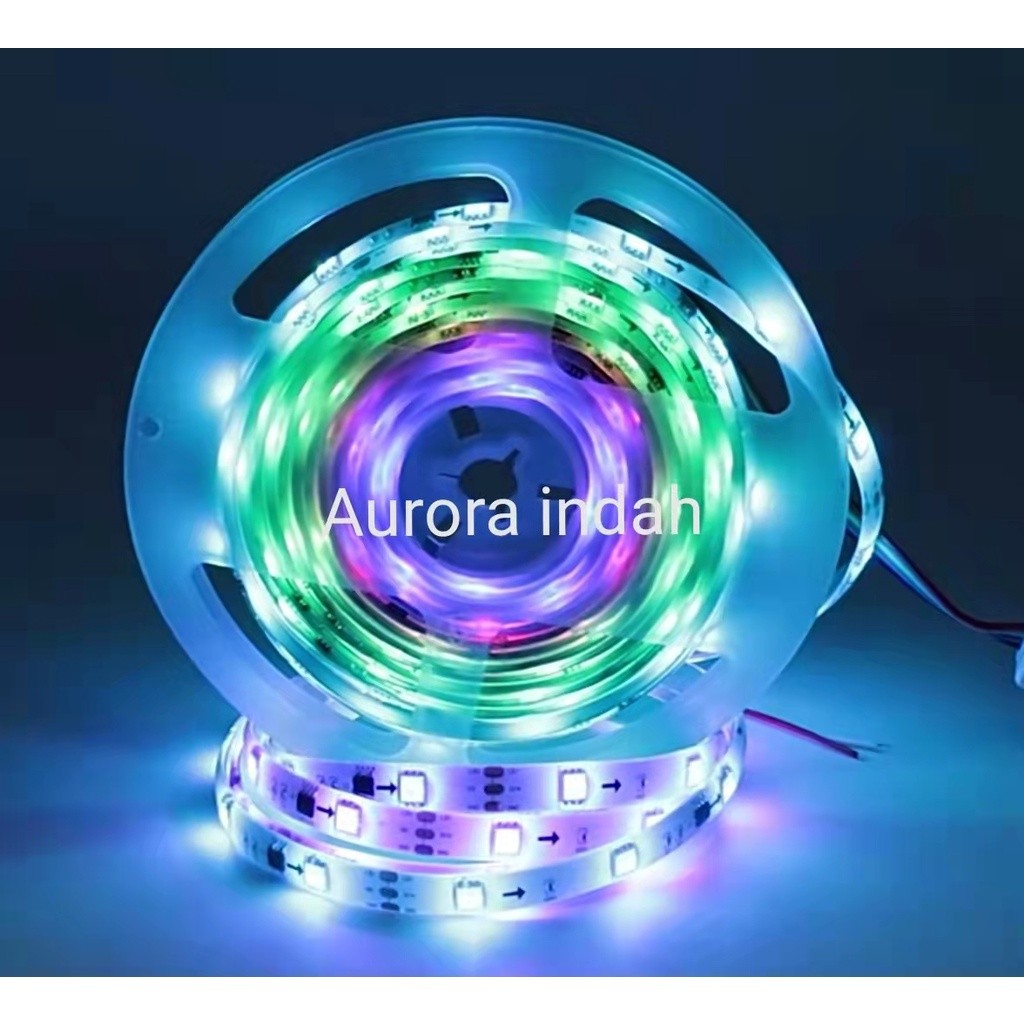 LAMPU STRIP RGB 5050 WARNA WARNI RUNNING NYALA OTOMATIS SET + ADAPTOR 5METER (TANPA REMOTE) TIKTOK