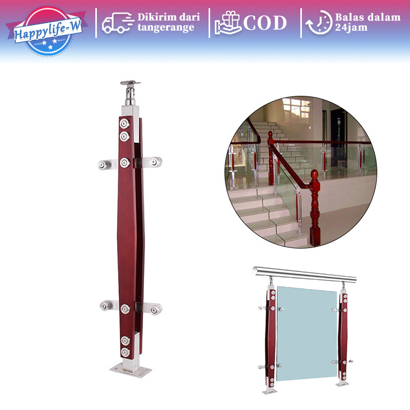 85cm Tiang Railing Tangga Minimalis Tiang Railing Tangga Stainless SUS 201 + Kayu