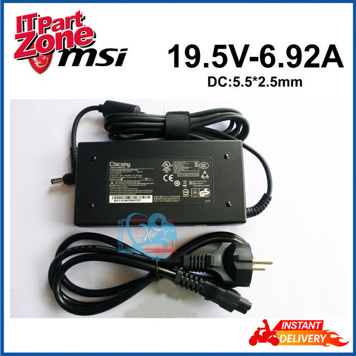 ADAPTOR CHARGER MSI GE70 GE72 GS63 7RD MS-16P6 19.5V 135W 6.92A DC 5.5*2.5MM