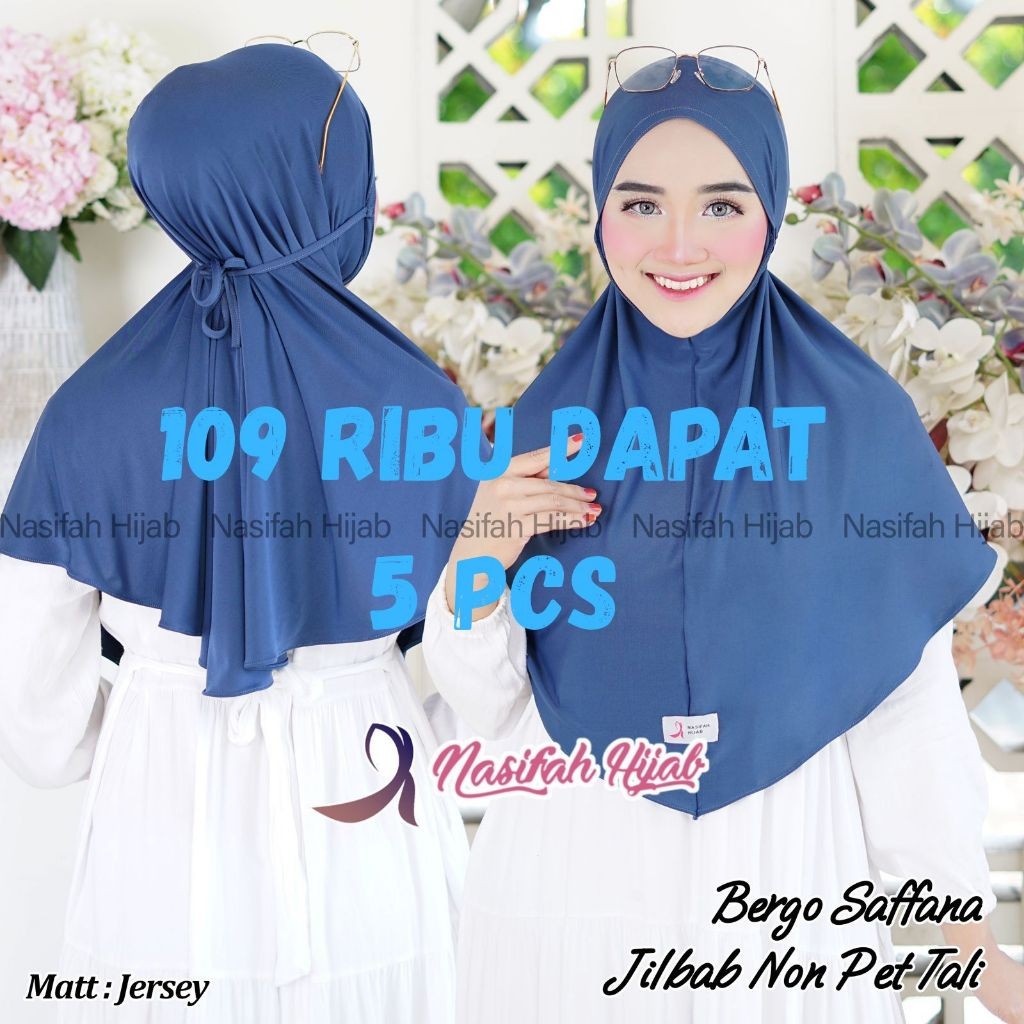 Nasifah Hijab2 - Paket Bergo Saffana 5pcs Nonpet Tali Size L Bahan Jersey