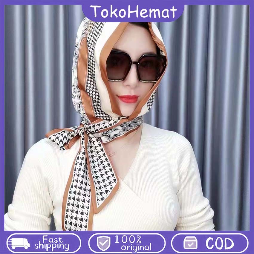 Hijab Instant Kerudung Satin Head Scarf Turban Instan Dewasa Jilbab Motif Bunga Bahan Jersey Premium