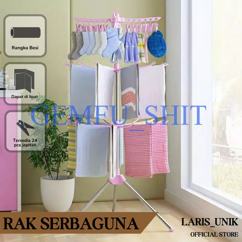 Jemuran baju Bayi Jemuran Menara 16 Jari-jari 3 Tingkat Gantungan Baju Hanger 24 jepitan Laris_Unik