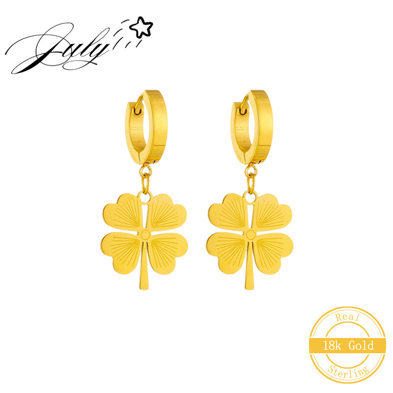 July® Anting-anting Klip Telinga Gaya Baru Personalisasi Daun Hati Empat Daun Bunga