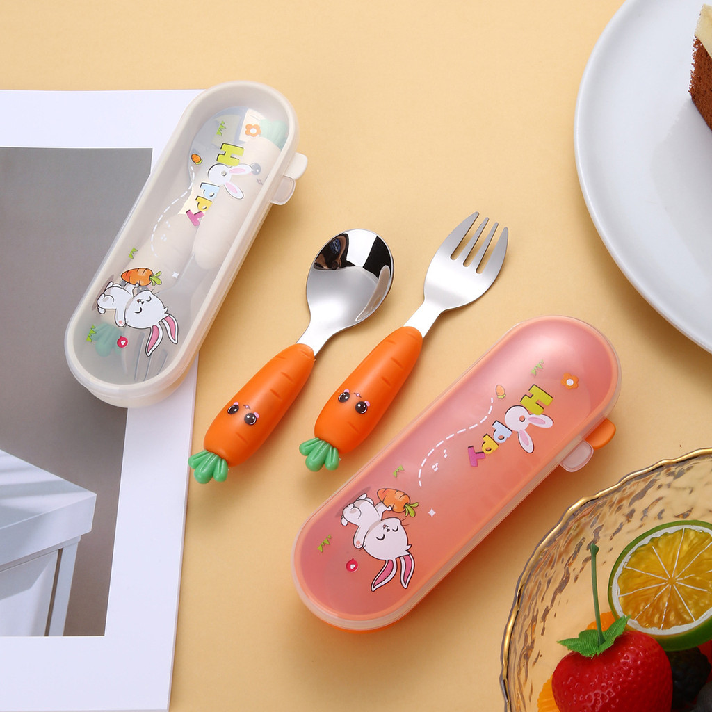 Motif Wortel / Carot Sendok Garpu Set Garpu Sendok Anak Stainless