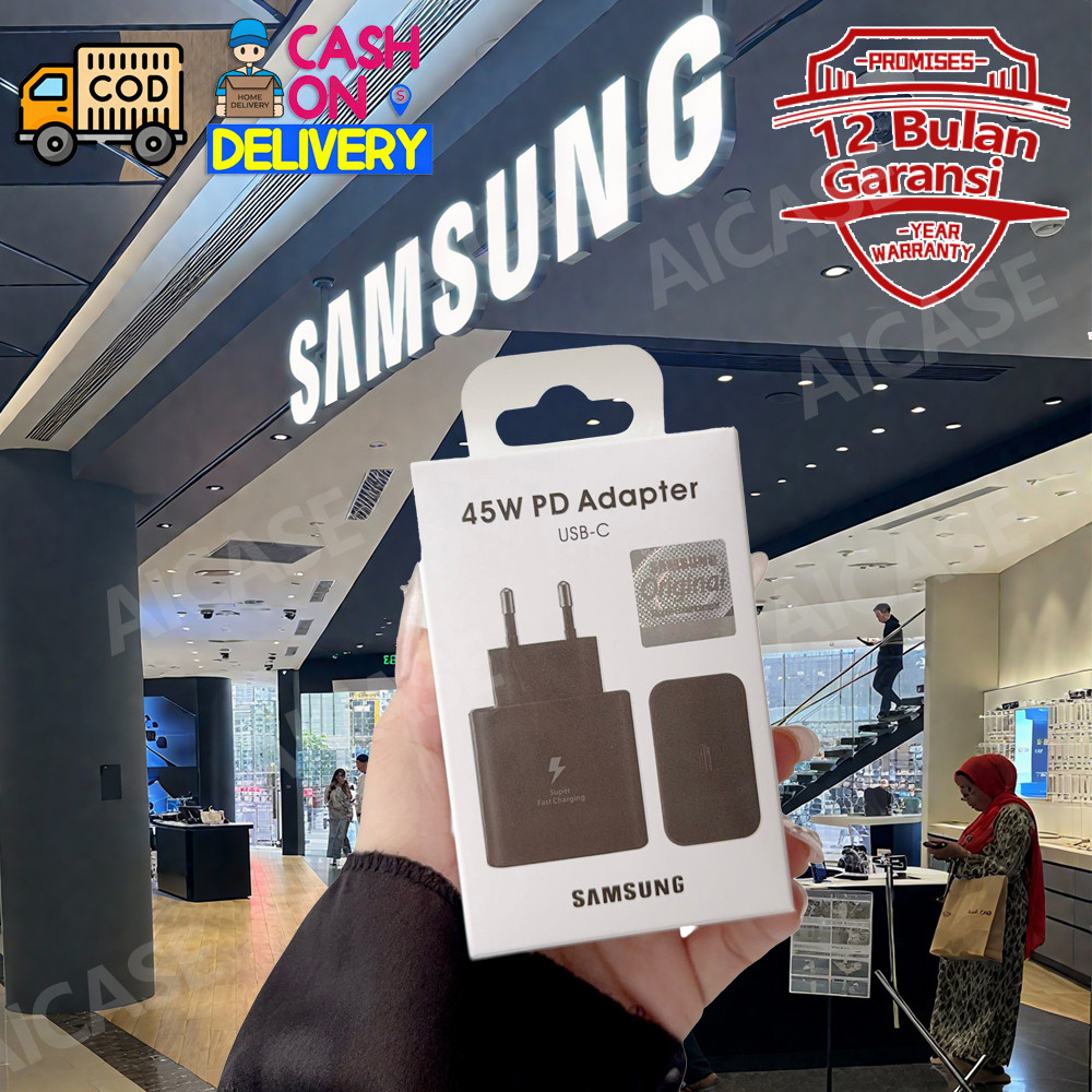 【100% ORI GARANSI 12 BL】Samsung charger Type C to C Adaptor Kepala 45W Asli Original Travel Adapter