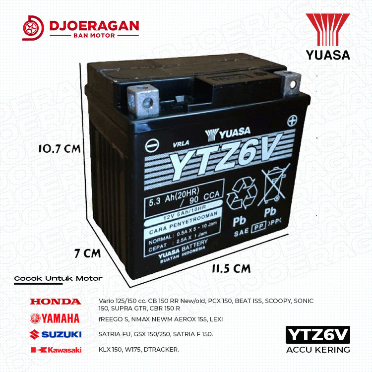 ACCU YUASA YTZ6V // ACCU full KERING // ACCU MOTOR VARIO 125, VARIO 150, PCX