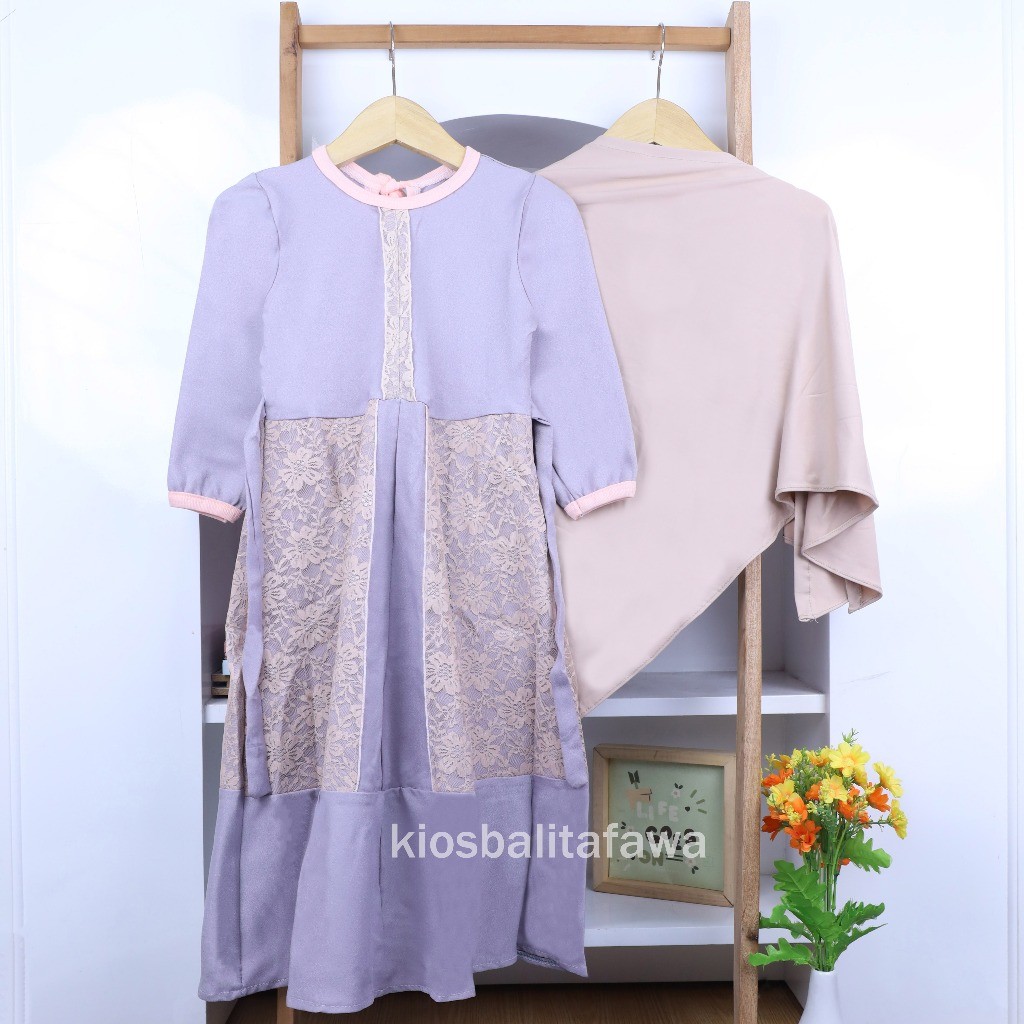 (GRATIS JILBAB) Gamis Hilya Anak 3-5 Tahun / Dres Muslimah Dress Cewek Brokat Baju Ngaji Perempuan L