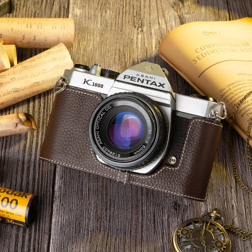 For Pentax K1000 Case Genuine Leather Camera Half Case Protective Case K1000 Bag Leather Camera Bag 