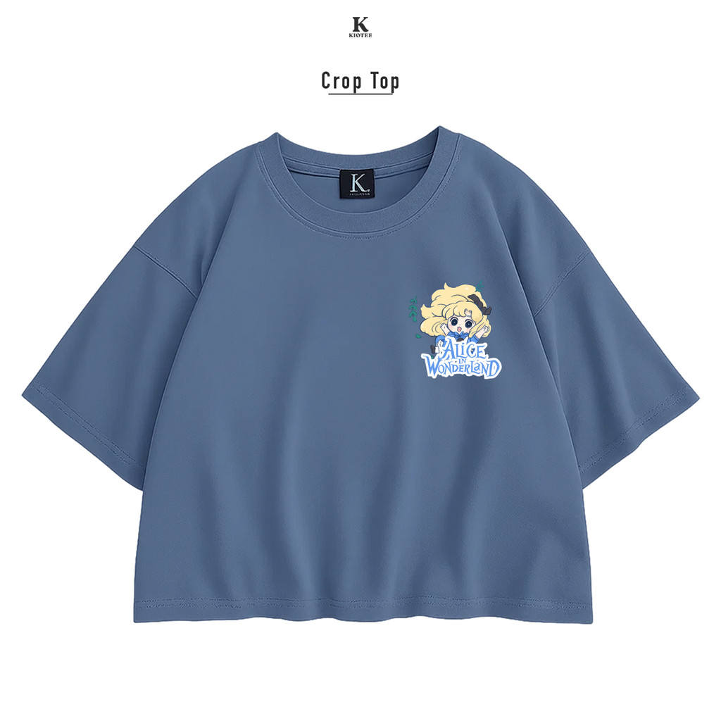 Kioteeshop | Kaos Oversize Lengan Pendek Couple Cewek Cowok Kaos Crop Top Bahan Katun Motif Alice Wo