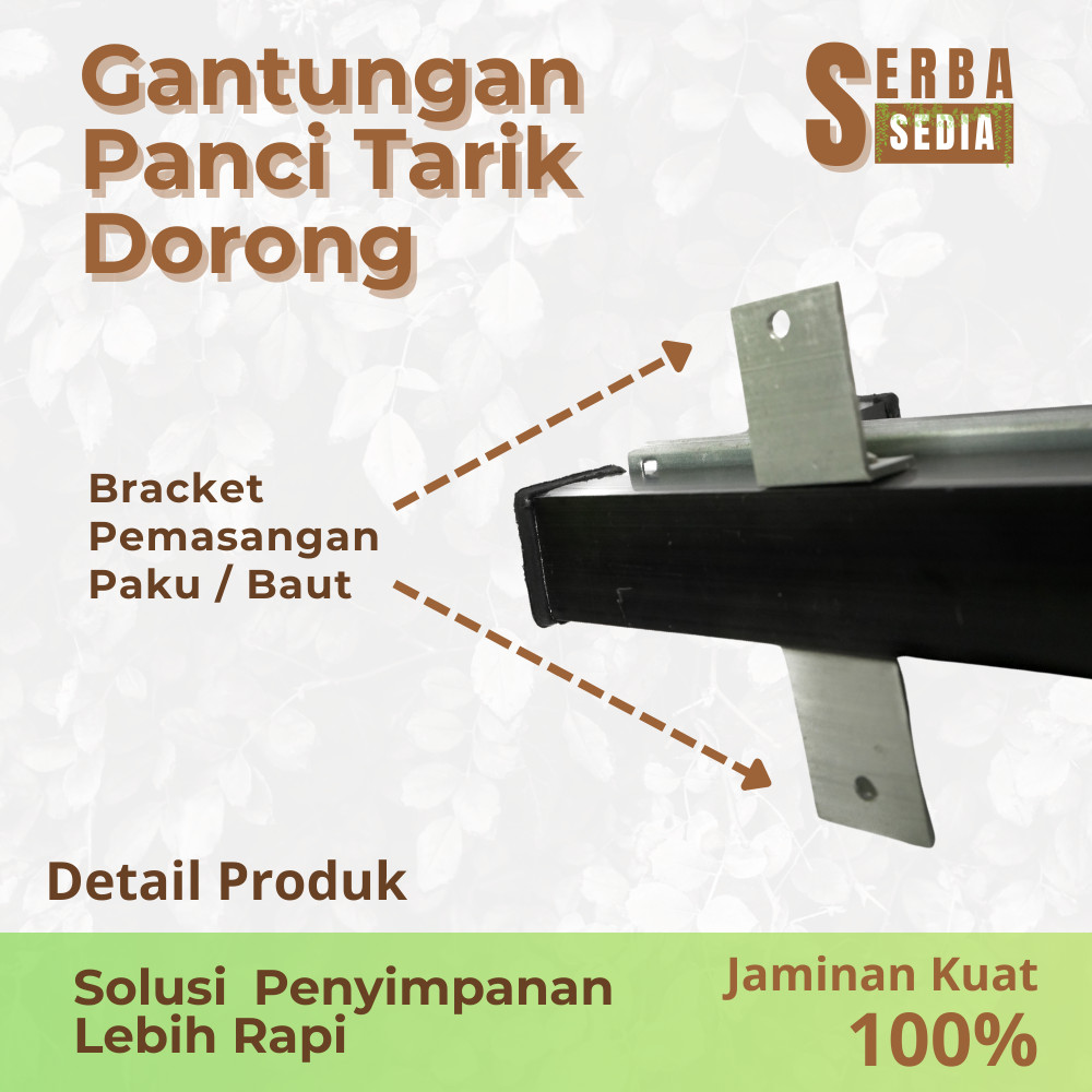 Gantungan Panci Tarik Dorong Kolong Dapur 6 Hook Rel Huben Minimalis