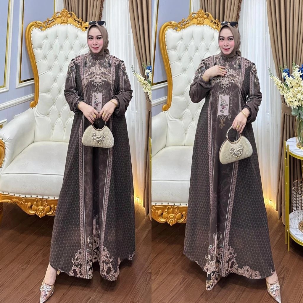 Dress Gamis Sultan Syafa New Model Fashion Kekinian Ceruty Full Furing Adem Tidak Terawang Busui Fre
