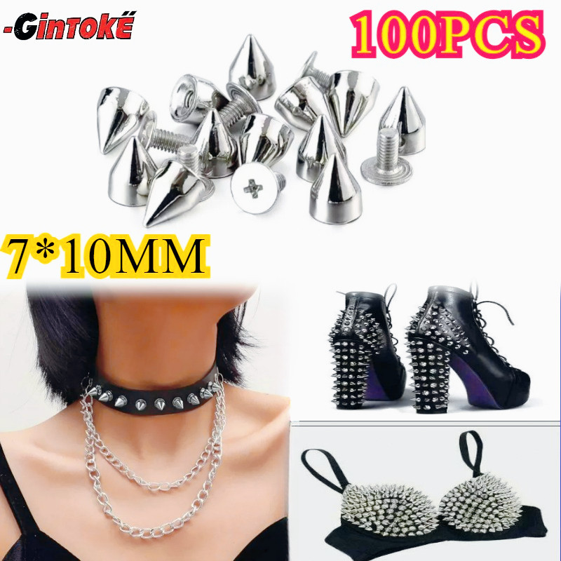 100pcs Punk Paku Rivet Centang Topong Punk Rock Drum Spike Nikel Kuat Mengkilap Stud Spike Lancip