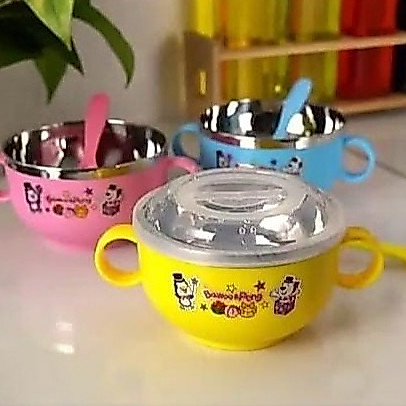 MANGKOK STAINLESS SET SENDOK 347767 JSC / MANGKOK STAINLESS ANAK /  MANGKOK MAKAN ANTI SLIP SENDOK
