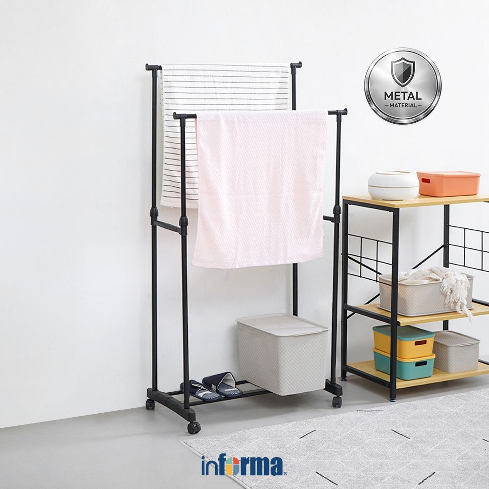Informa Jash Gantungan Baju Double - Hitam Coat Stand Floor Hanger Rak Berdiri Standing Hanger