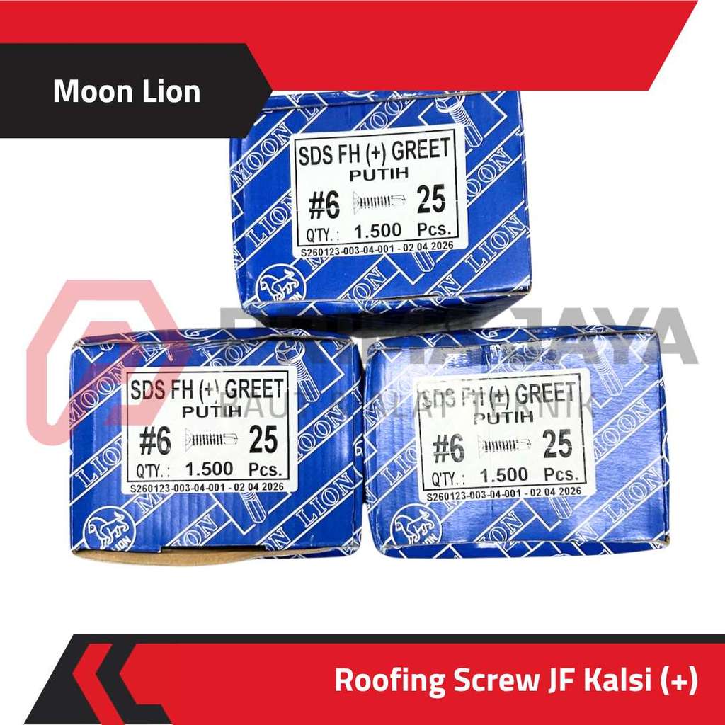 (PER BOX / DUS) ROOFING SCREW / SEKRUP / SKRUP JF + KALSI KEPALA RATA FLAT OBENG 6 X 1" | 1-1/4" | 2