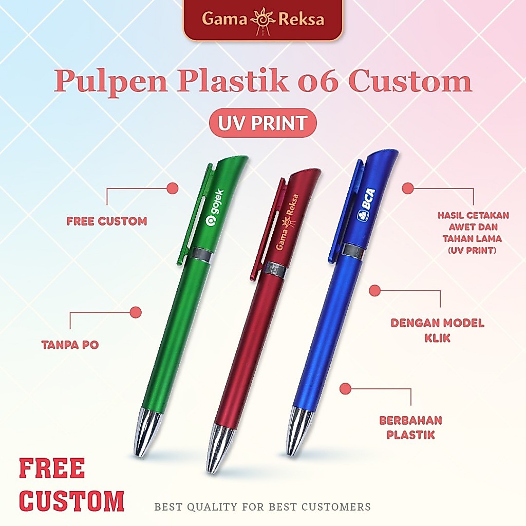 PULPEN PLastik 06 Custom UV Print / Pulpen Sovenir / Pulpen Custom