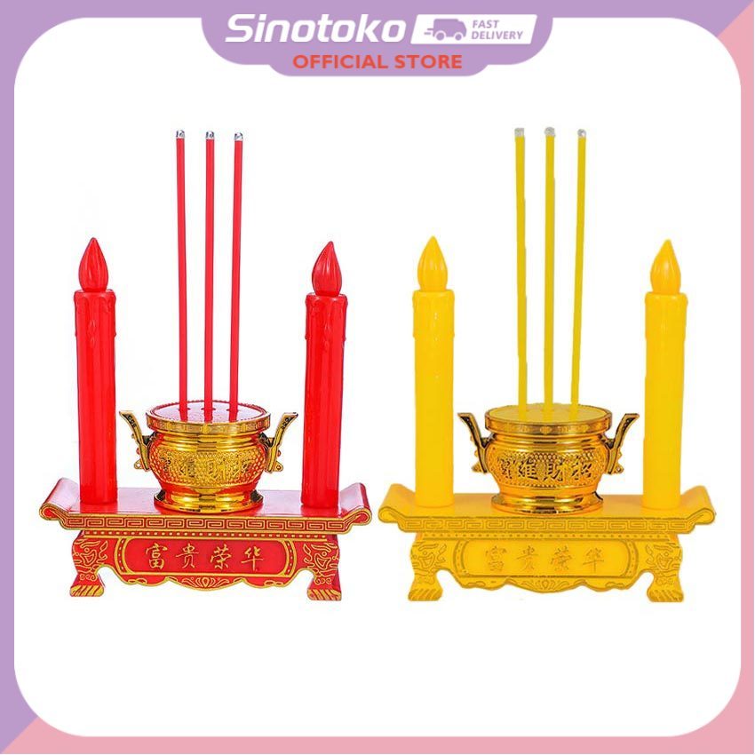 LED Tempat Dupa Hio Elektrik Set, Kombinasi Lilin Elektronik dan Pembakar Dupa yang Aman Tanpa Api
