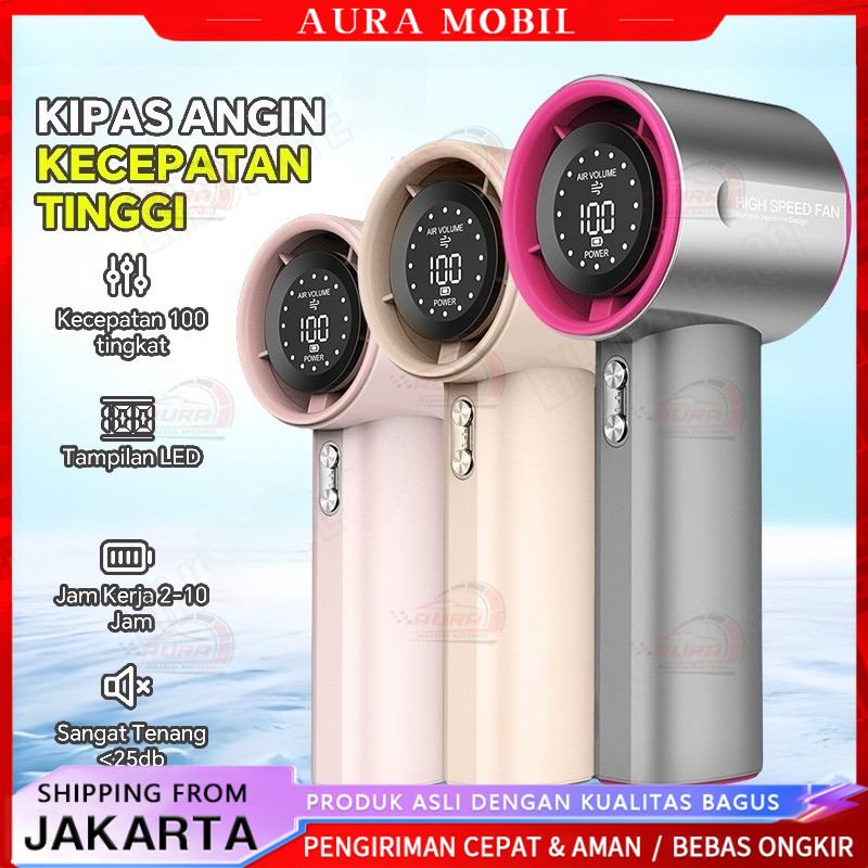 Mini Kipas Angin Portable Strong Wind 100 Gear USB Handheld Stand up Desktop Fan Digital Display Adj