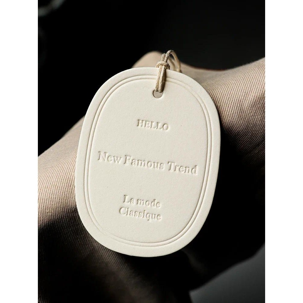 

100pcs Custom Special Paper Deep Embossed Concave Hang Card Clothing Hanging Tags Customized Female Clothing Hangtag Male Hang C