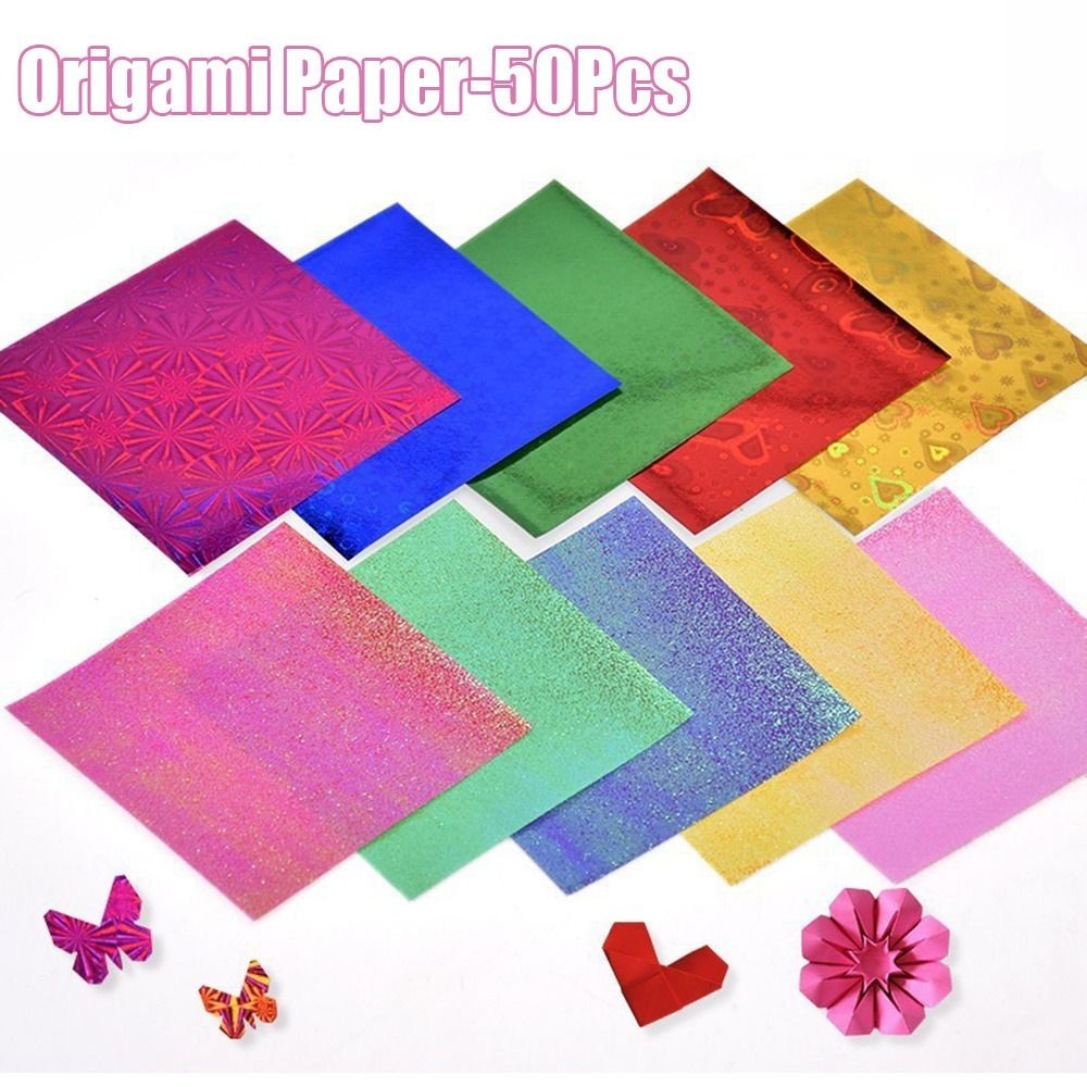 

50Pcs 15cm Square Handmade Origami Paper Folng Paper Holographic Glitter Cardstock Paper Y Scrapbooking Craft Decor
