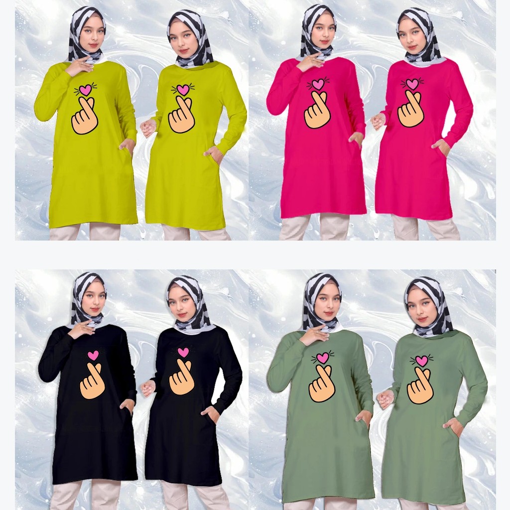 Kaos Tunik Wanita Motif Saranghae Love Lengan Panjang
