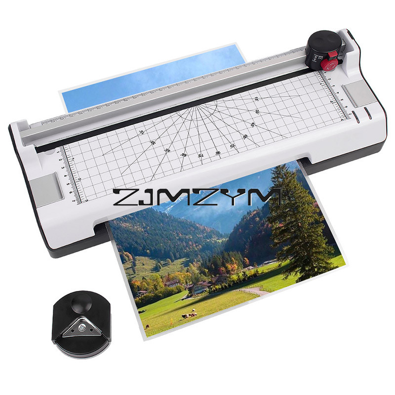 

A4 Multifunctional Office Laminator Hot & Cold Dual Mode Double Roller System Compact Photo Document Plasticiser with Cutter