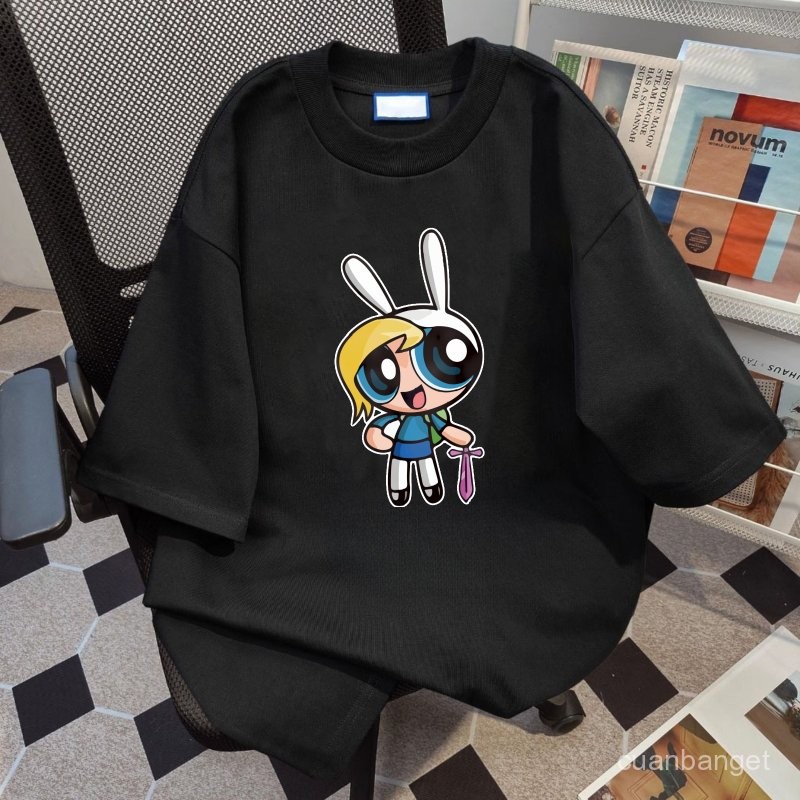 Kaos Oversize Kaus Wanita Korean  Karakter Kartun di Hitam 100%kapas murni Imut-imut ukuran besar ov