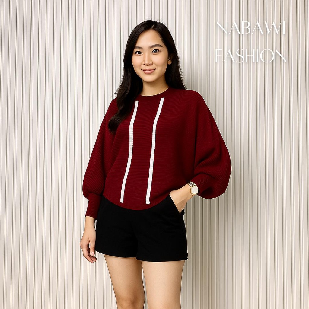 LAURA Batwing Knit Rajut Blouse Wanita Kekinian Atasan Model Kelelawar Kalong Oversize Tebal Nyaman 