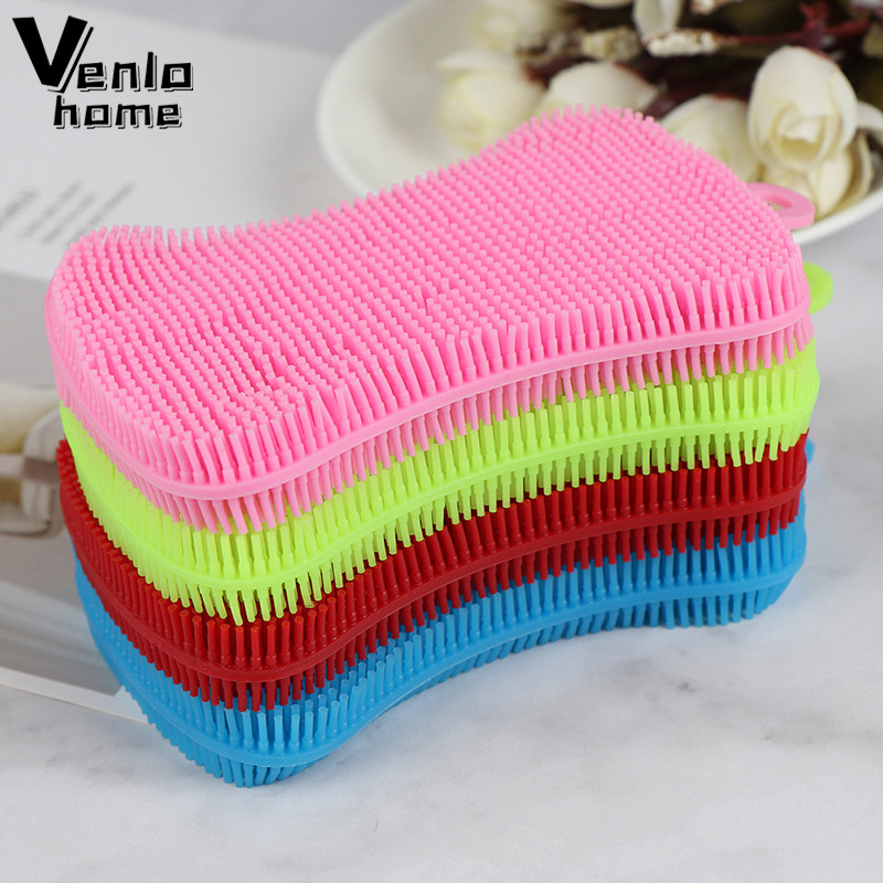 

1/4Pc Silicone Dish Washing Brush Pot Pan Sponge Scrubber Silicone Scouring Pad Fruit Pot Pan Wash Brushes Kitchen Cleaning Tool