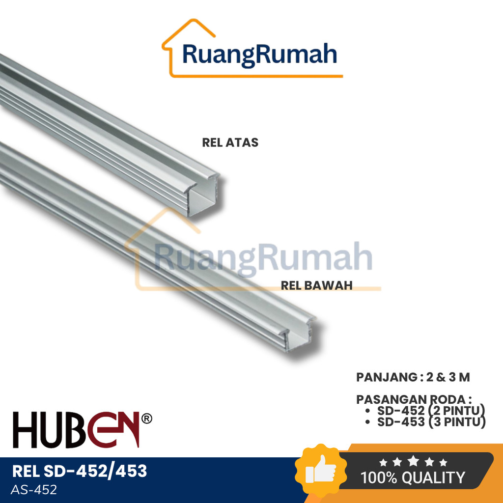 HUBEN Rel Lemari Slow Motion Aluminium AS-452 Roda SD-452 SD-453 Profil Aluminium Wardrobe
