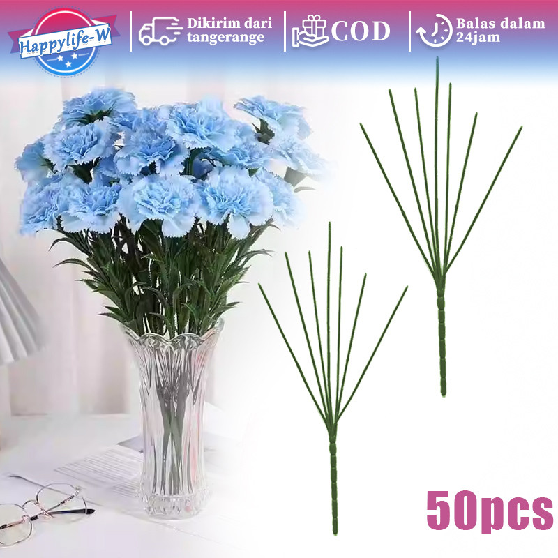 Isi 50 Tangkai Bunga Plastik Cabang 7 Kawat Tangkai Bunga Artificial Kawat Florist