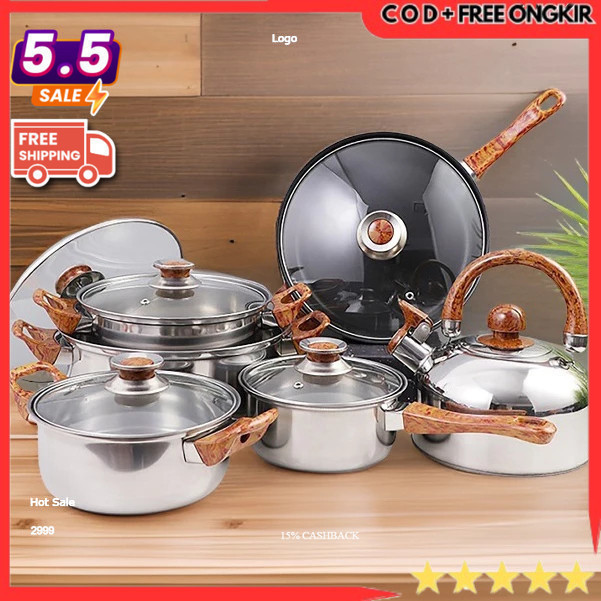 Q2 Panci + Teko Set Stainless Steel - 12Pcs q2-8212 8212