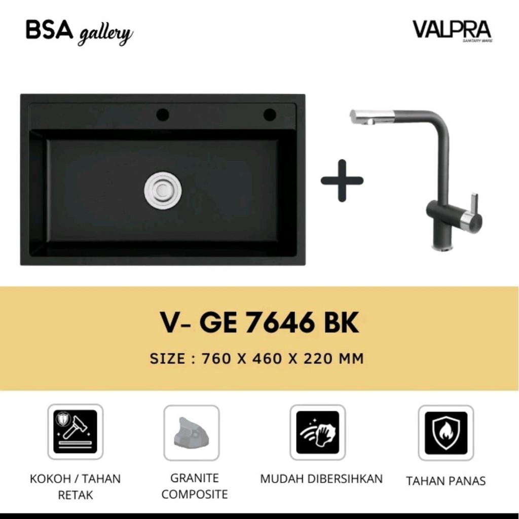 KITCHEN SINK GRANIT VALPRA HITAM VGE 7646 BK Minimalis