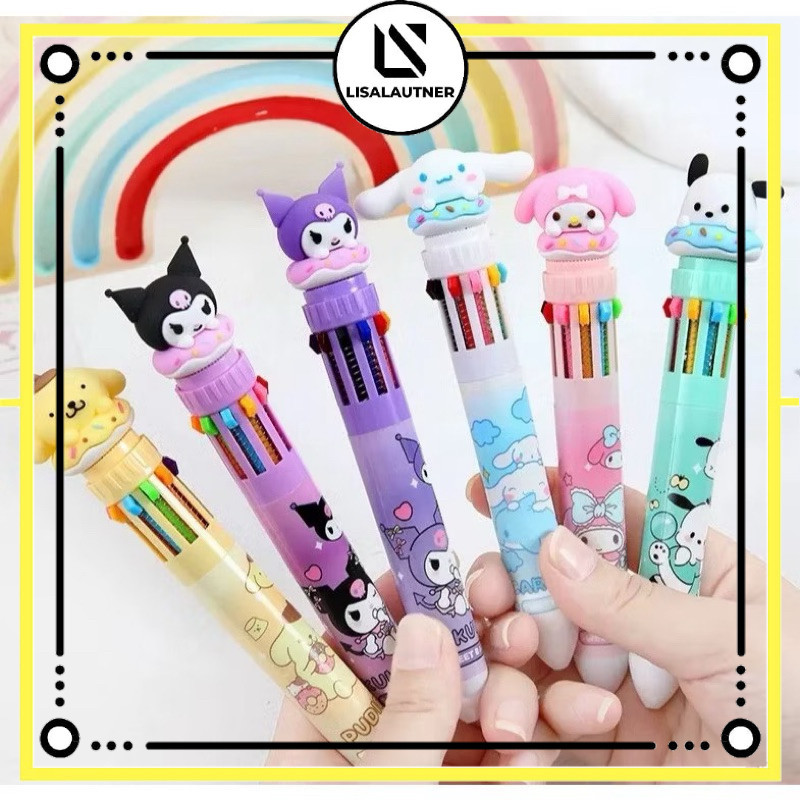 

Promo pulpen 10 warna sanrio bolpoin sekolah warna warni pulpen warna sanrio