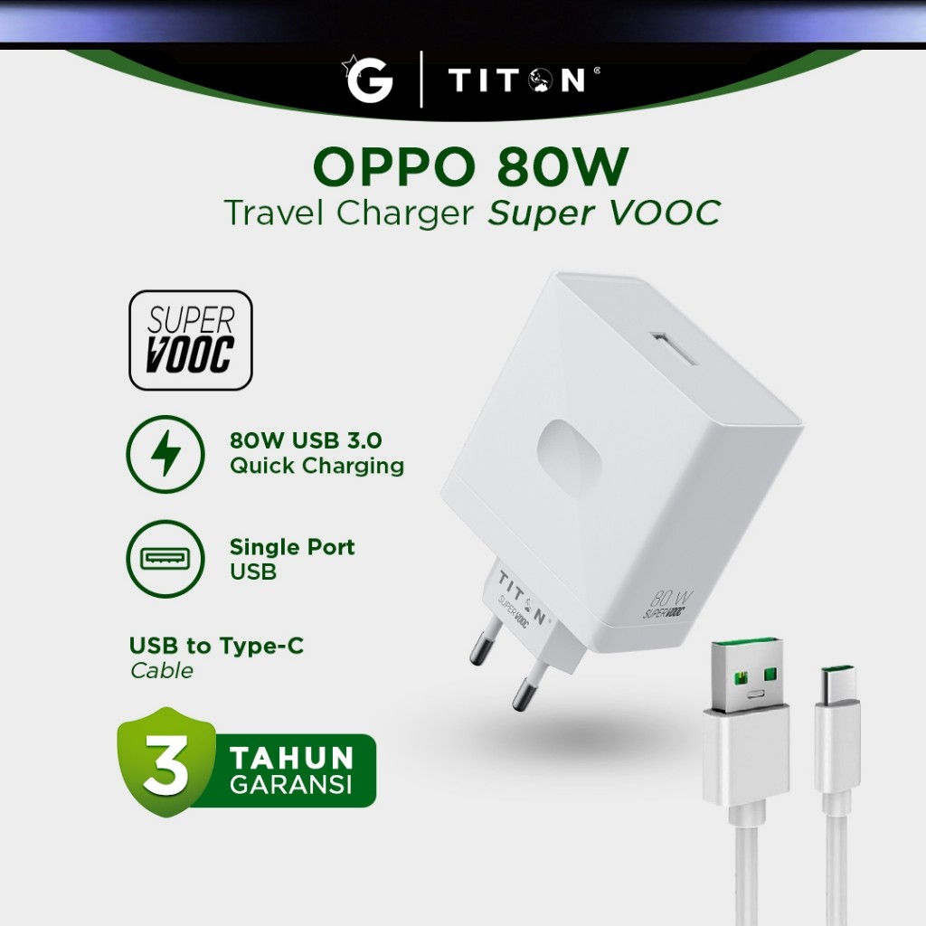 Titon Adaptor Super VOOC Charger 80W for Oppo | Original VOOC USB Charging
