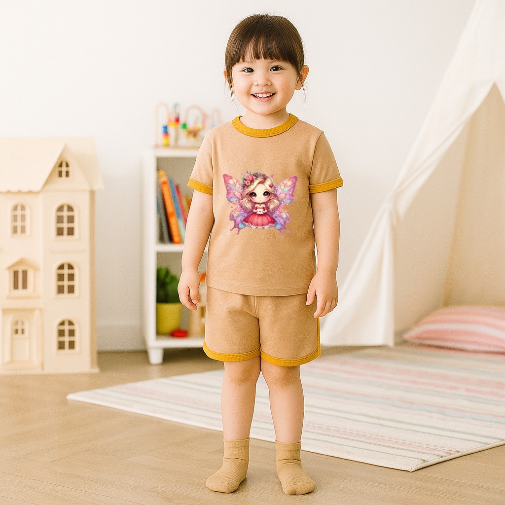 Hanna - Setelan Anak Ringer Tee Motif Mariposa Lucu DTF /Onset Anak Perempuan Atasan Celana Pendek