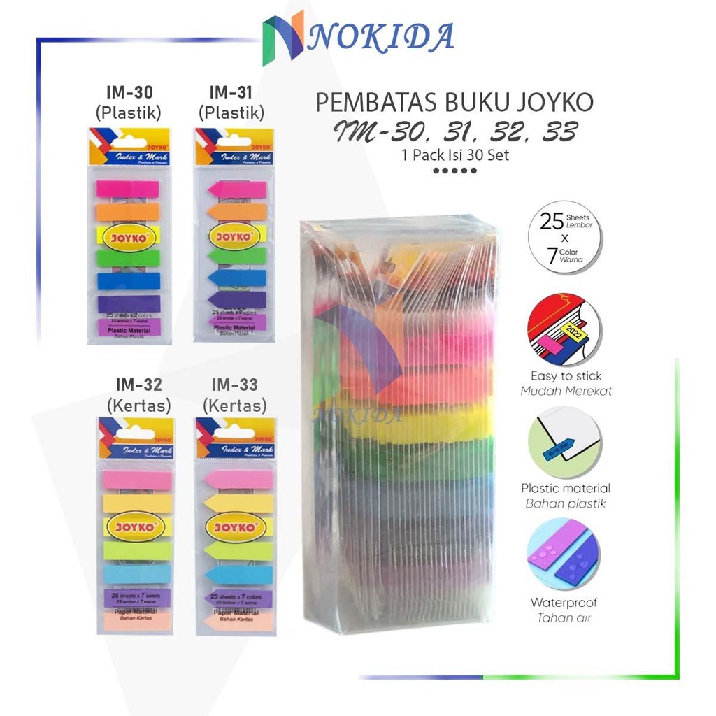

Nokida Pembatas Kertas Joyko 1 Pak [IM-30/IM-31/IM-32/IM-33] / Penanda Buku Bacaan Label Tulisan / Index & Mark