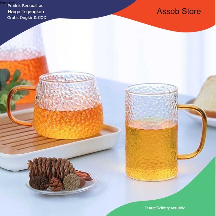 Gelas Kaca Besar Unik Cafe Aesthetic Tahan Panas Dingin 300ml - Assob Store