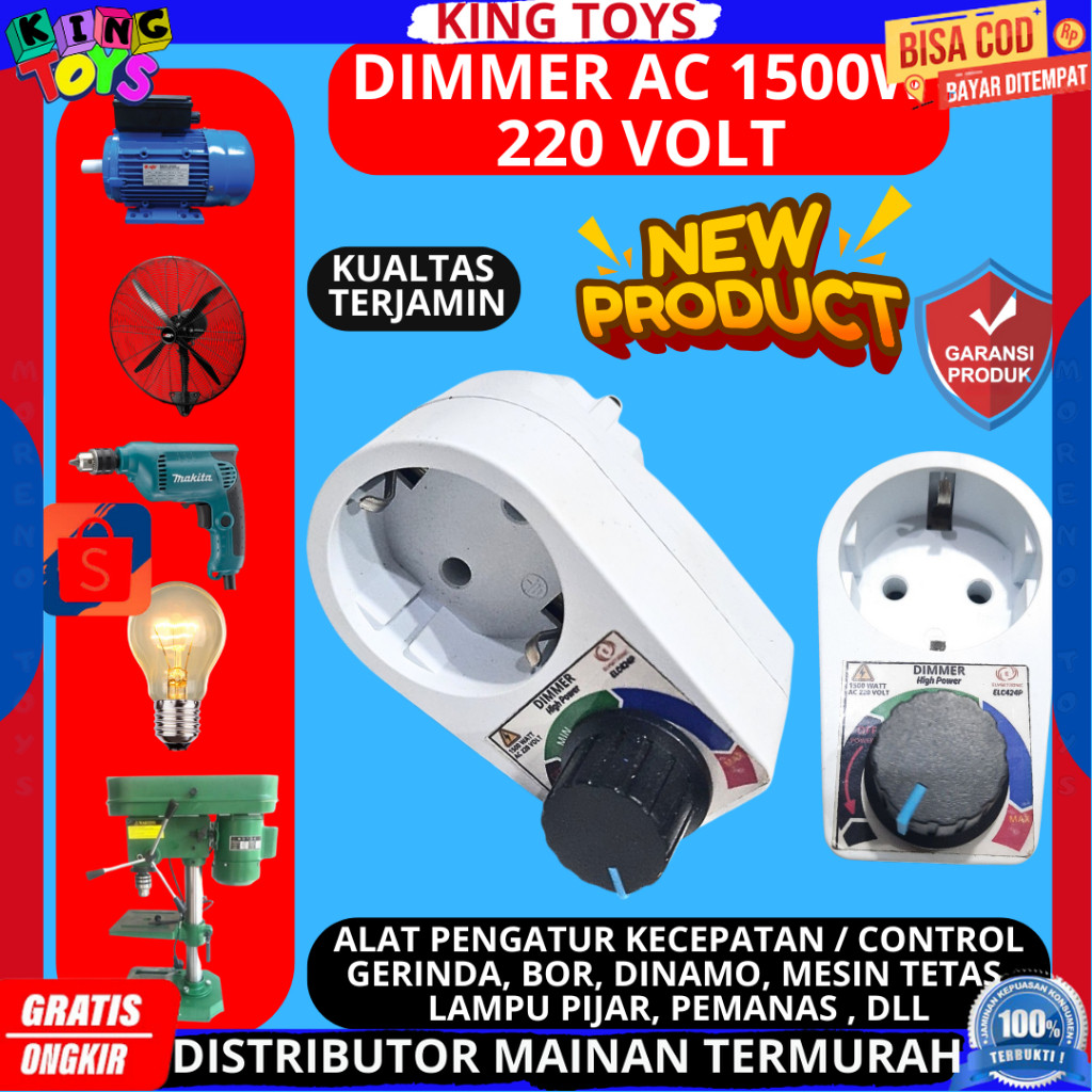 Dimmer 1500 Watt AC Stop Kontak Kuningan Pengatur Kecepatan Gerinda Bor Motor Listrik Kipas Lampu