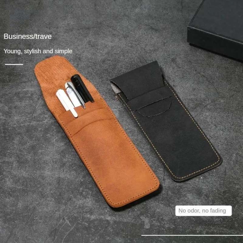 

Vintage Leather Pen Case Pocket Pen Pouch Mini Stationery Organizer Bag for Students Office Women Men Business Travel