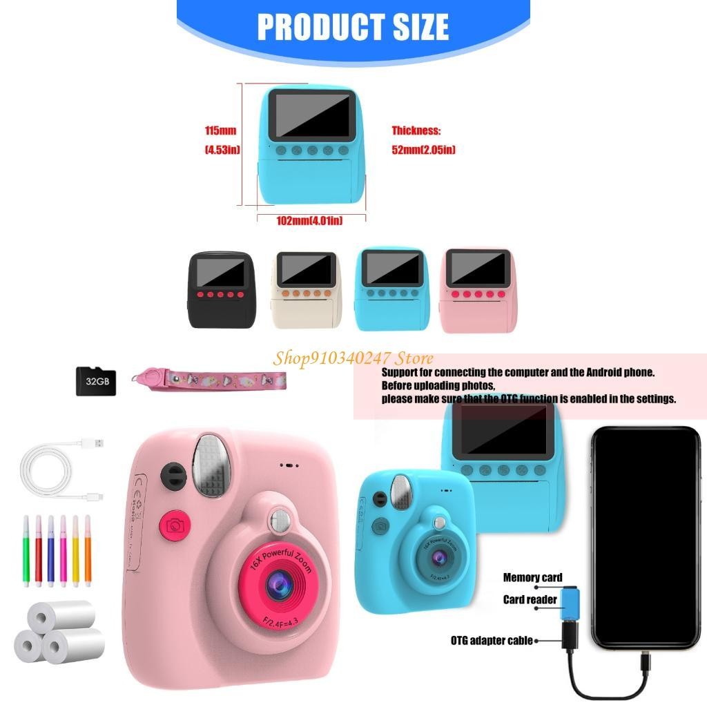 Q22A Portable Kids Camera With Builts In Printer 3Inch Display 32GB Memory Card