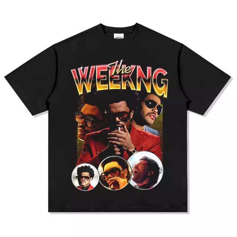 COD Weeknd Hip-Hop Street American Style T-Shirt Cetakan Retro Katun Lengan Pendek Longgar Leher Bul
