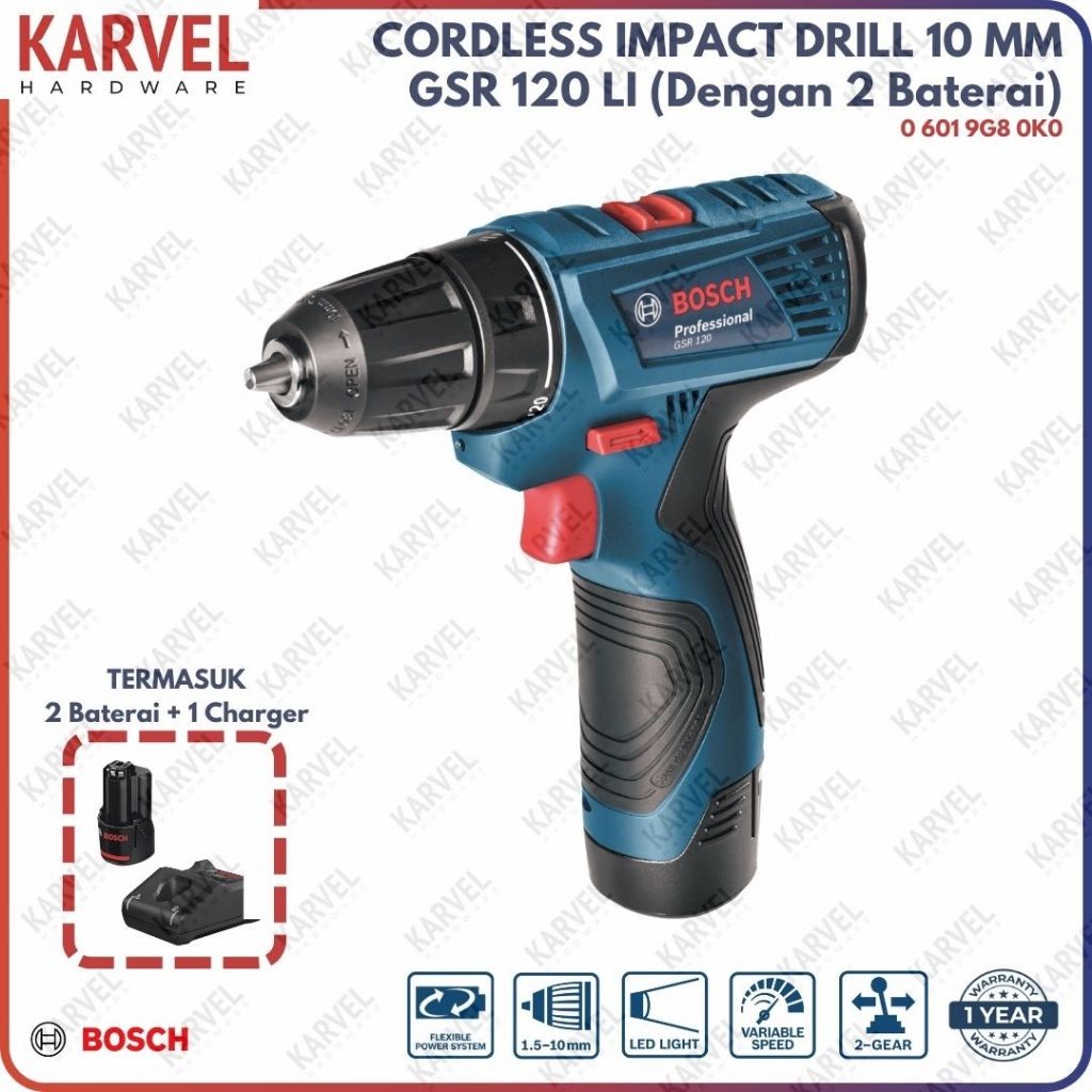 BOSCH GSR 120 Bor Besi Cordless 12V / Mesin Bor Baterai 12 Volt 10 MM