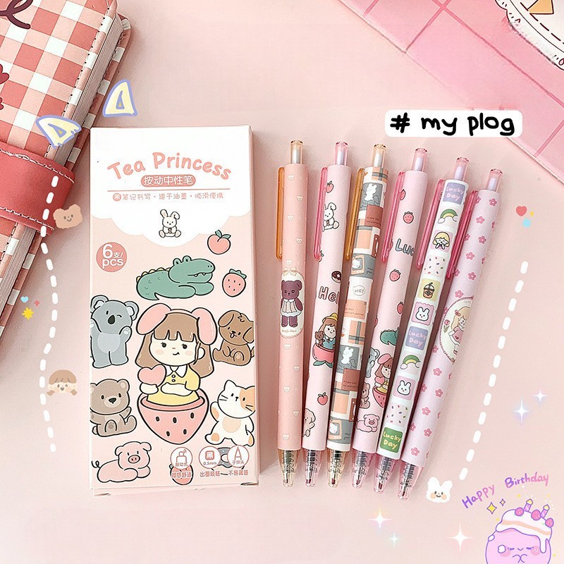 

davedesign #ST200 (1 BOX ISI 6 PCS PENA) PULPEN CAIR PREMIUM IMPORT SERI TEA PRINCESS PENA TINTA HITAM MEWAH TIP 0.5MM BOLPOINT LUCU UNIK ANAK SEKOLAH SD SMP SMA SMK ALAT TULIS KANTOR