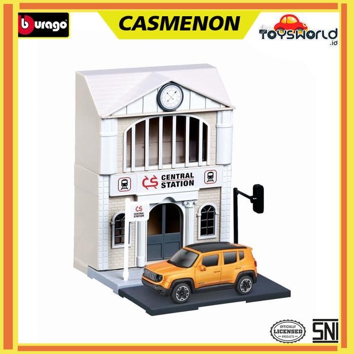 Bburago Street Fire City Train Station w Jeep Renegade Scale 1/43 - Bburago